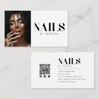Svart Vit Stilfull Foto QR-kod Nagelsalong Visitkort