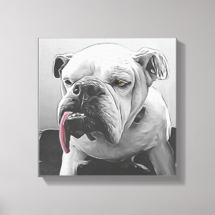 Svart, vit, stiliserad bulldog pet porträtt canvastryck