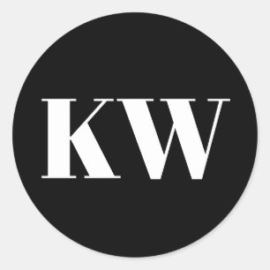 Svart Vit Stor Monogram Initialer Personlig Runt Klistermärke