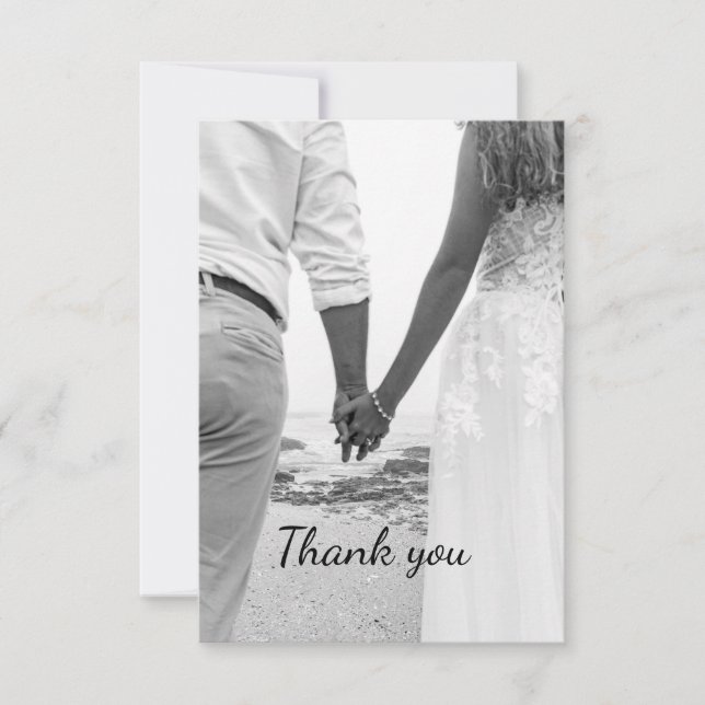 Svart-vit strandbröllop tack kort (Framsida)