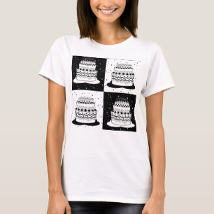 Svart Vit Tårta Rutig Blocktryck T Shirt