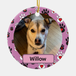 Svart Vit Tassavtryck Röda hjärtan Namn rosa prydn Julgransprydnad Keramik