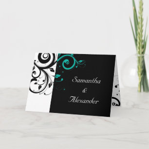 Svart+Vit Teal Swirl-inbjudan med låst bröllop Inbjudan