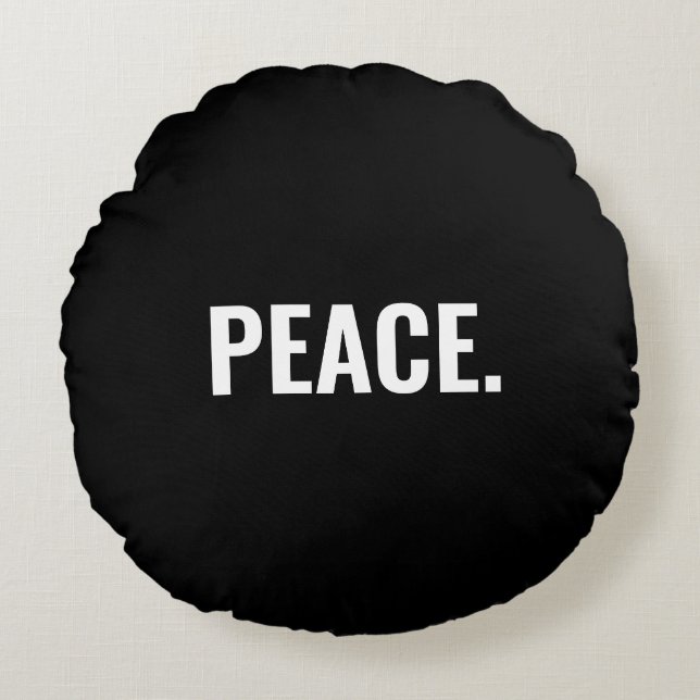 Svart, vit text minimalistisk anti-krig-anpassning rund kudde (Framsidan)