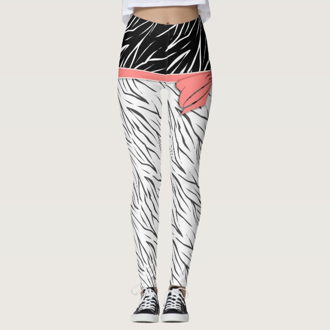 Svart vit tiger, rand rosa leggings (Framsida)