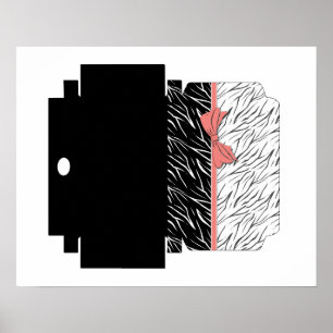 Svart vit tiger, rand rosa poster