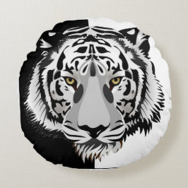 Svart Vit Tiger  Rund Kudde