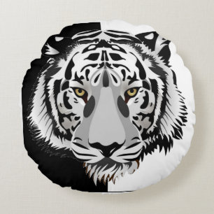 Svart Vit Tiger Rund Kudde