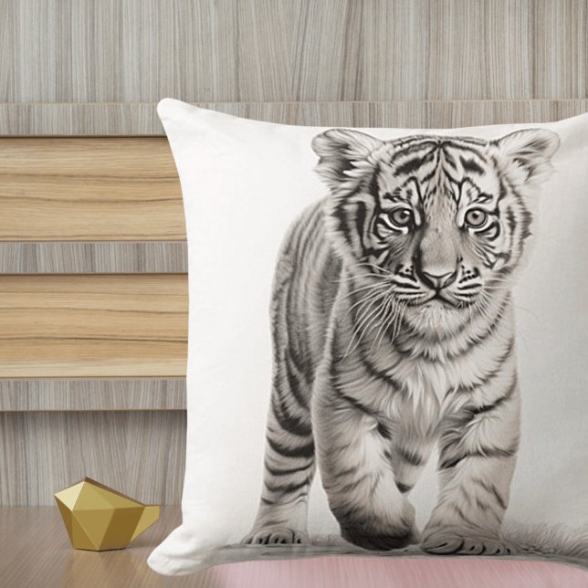 Svart & Vit Tigerunge Fyrkantig Kuddthrow Pillow Kudde (Skapare uppladdad)