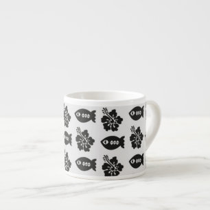 Svart-vit Tiki-fisk- och blommönster Espressomugg