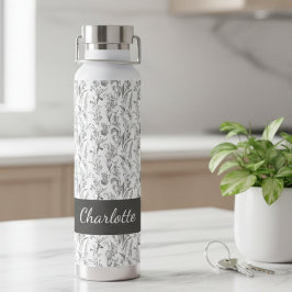 Svart Vit Toile Blommig Anpassat Namn