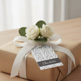 Svart Vit Toile Blommig Anpassat Namn Monogram Pre Presentetikett