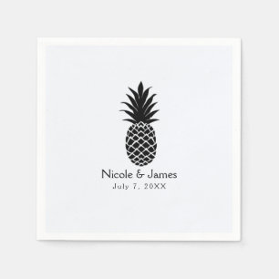 Svart & Vit Tropisk Ananas Elegant Chic Pappersservett