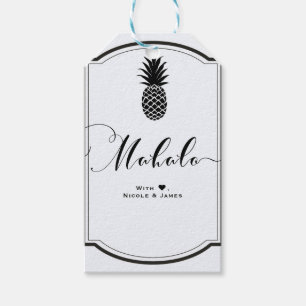Svart Vit Tropisk Ananas Förmån MAHALO ALOHA Presentetikett