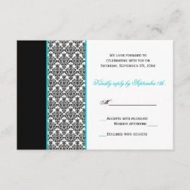 Svart Vit Turkos Damask RSVP-kort OSA Kort