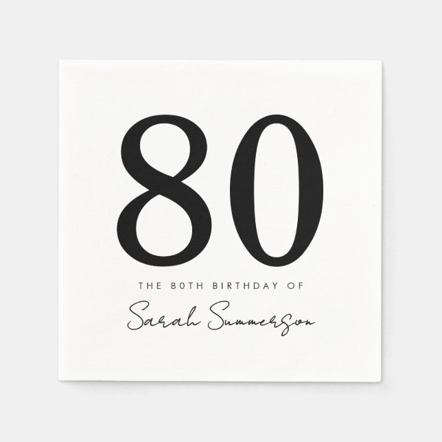 Svart Vit Typografi Åttio Namn 80-årsdag Pappersservett (Framsidan)