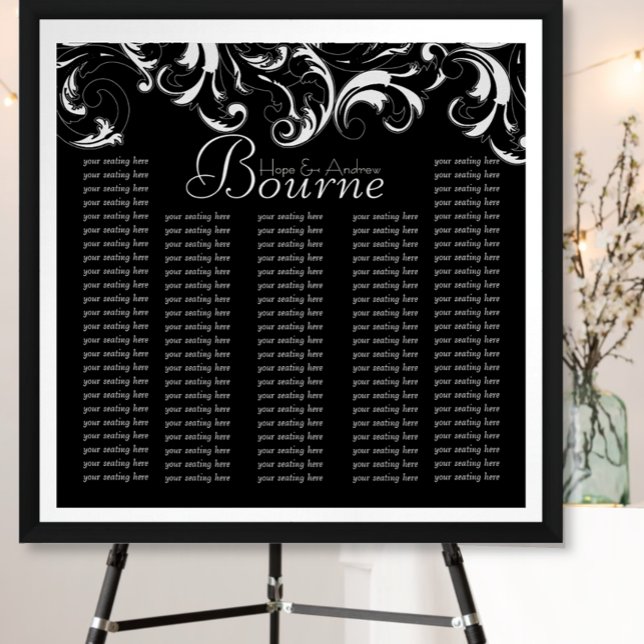 Svart Vit Typografi Bröllopsställningsdiagram Poster (Skapare uppladdad)