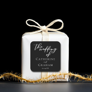 Svart vit-typografi Chic Winter Wedding Fyrkantigt Klistermärke