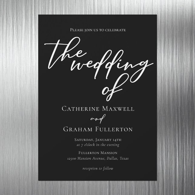 Svart vit-typografi Chic Winter Wedding Magnetisk Inbjudningskort (Skapare uppladdad)