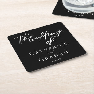 Svart vit-typografi Chic Winter Wedding Underlägg Papper Kvadrat