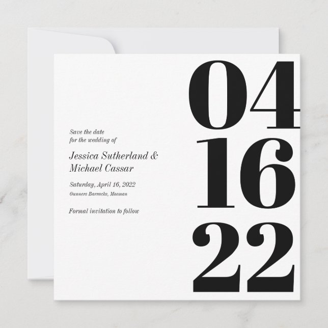 Svart-vit typografi siffra spara datumet inbjudningar (Framsida)