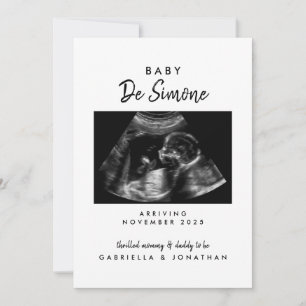 Svart vit typografi sonogram foto graviditet meddelande