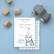 Svart & Vit Ugglas 1-års Födelsedagsfest för Pojka