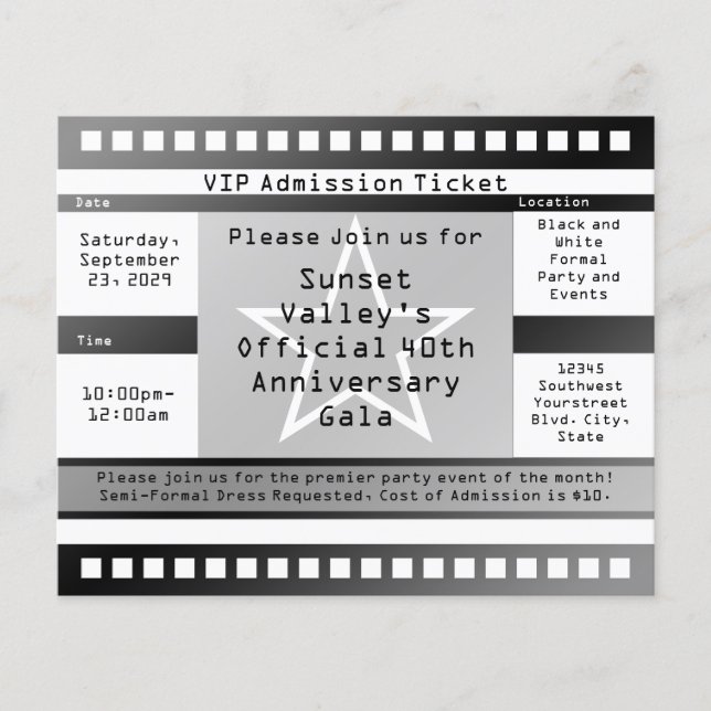 Svart/vit utskriven Biljett-stjärna Flygblad (Framsidan)