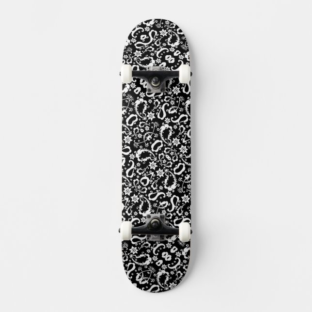 svart vit utsökt indisk mönster mini skateboard bräda 18,5 cm (Framsida)