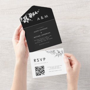 Svart & Vit Vårblomma Minimalistisk QR-kod