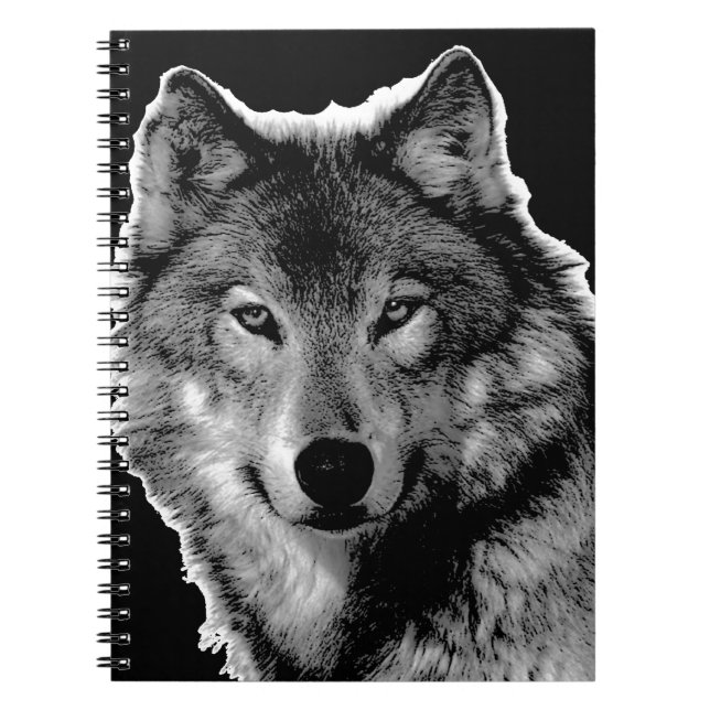 Svart & Vit Varg Konsthantverk Anteckningsbok (Framsidan)