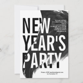 Svart, vit vattenfärg, Nyårsafton party Inbjudningar