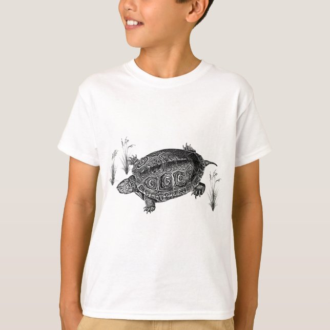 Svart-vit vattenlevande sköldpadda t shirt (Framsida)