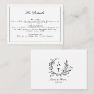 Svart & Vit Vildblomma Monogram Detaljerat Kort