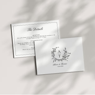Svart & Vit Vildblomma Monogram Detaljerat Kort