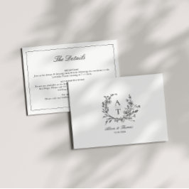 Svart & Vit Vildblomma Monogramdetaljer Kort