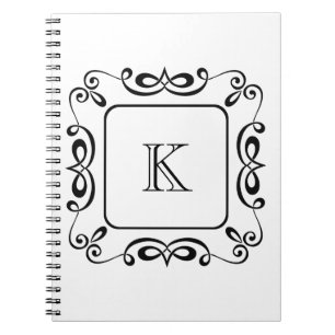 Svart Vit Virvel Flourish Initial Monogram Anteckningsbok