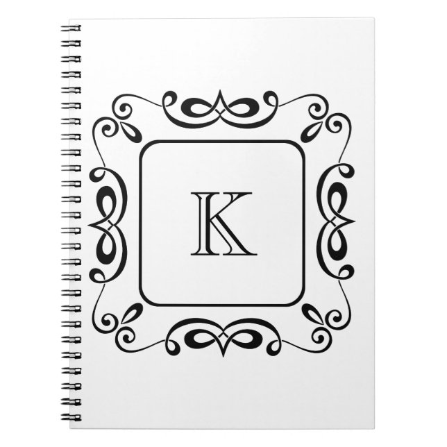 Svart Vit Virvel Flourish Initial Monogram Anteckningsbok (Framsidan)