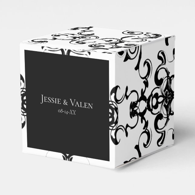 Svart & Vit Virvel Gotisk Bröllop Presentaskar (Framsidan Sidan)