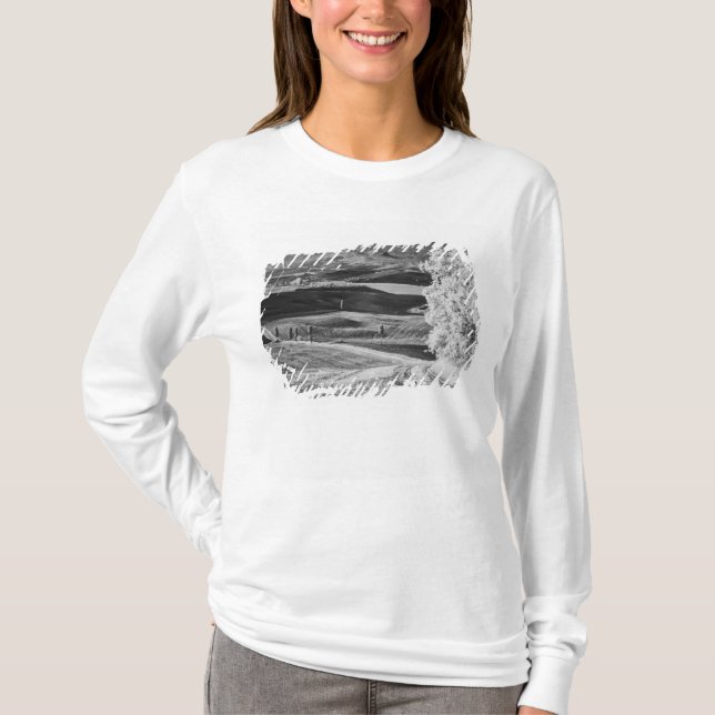 Svart-vit vy av slingrande väg tee shirt (Framsida)