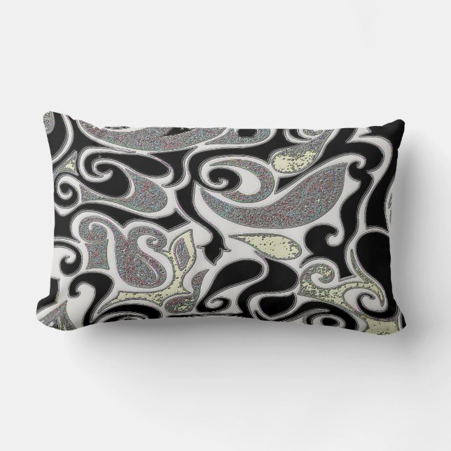 Svart & Vit Wacky Retro Swirl rektangelversion Lumbarkudde (Framsida)