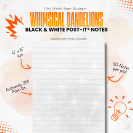 Svart & Vit Whimsical Maskrosor 3M Post-it Block