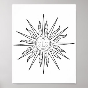 Svart & Vit Whimsical Sol Celestial Astrologi Poster