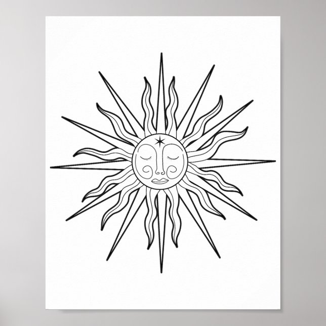 Svart & Vit Whimsical Sol Celestial Astrologi Poster (Framsidan)