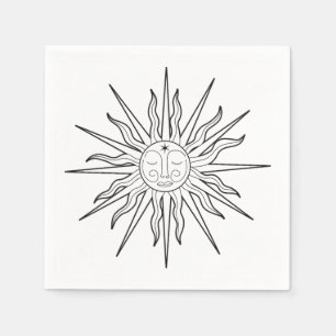 Svart & Vit Whimsical Sol Celestial Födelsedag Pappersservett