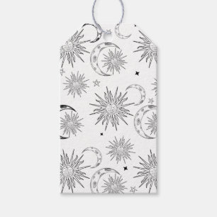 Svart & Vit Whimsical Sol Celestial Födelsedag Presentetikett