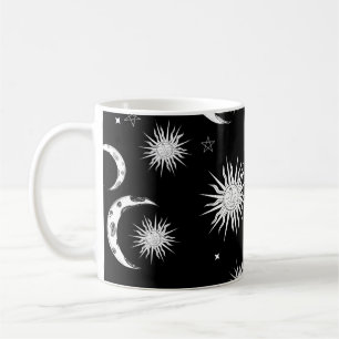 Svart & Vit Whimsical Sol Måne & Stjärnor Kaffemugg