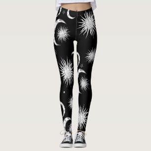 Svart & Vit Whimsical Sol Måne & Stjärnor Leggings