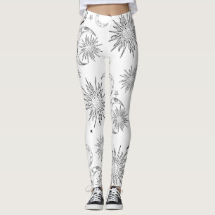 Svart & Vit Whimsical Sol Måne & Stjärnor Leggings
