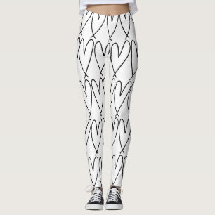 Svart & Vit Whimsical Söta Hjärtan Leggings